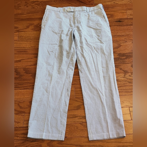 Brooks Brothers Men's Milano Cotton Seersucker Blue & White Pants Size 34x30 - Picture 2 of 8
